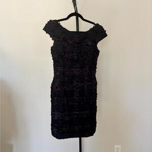 Theia Black Textured Tinsel Cocktail Wool Blend Dress Size 6